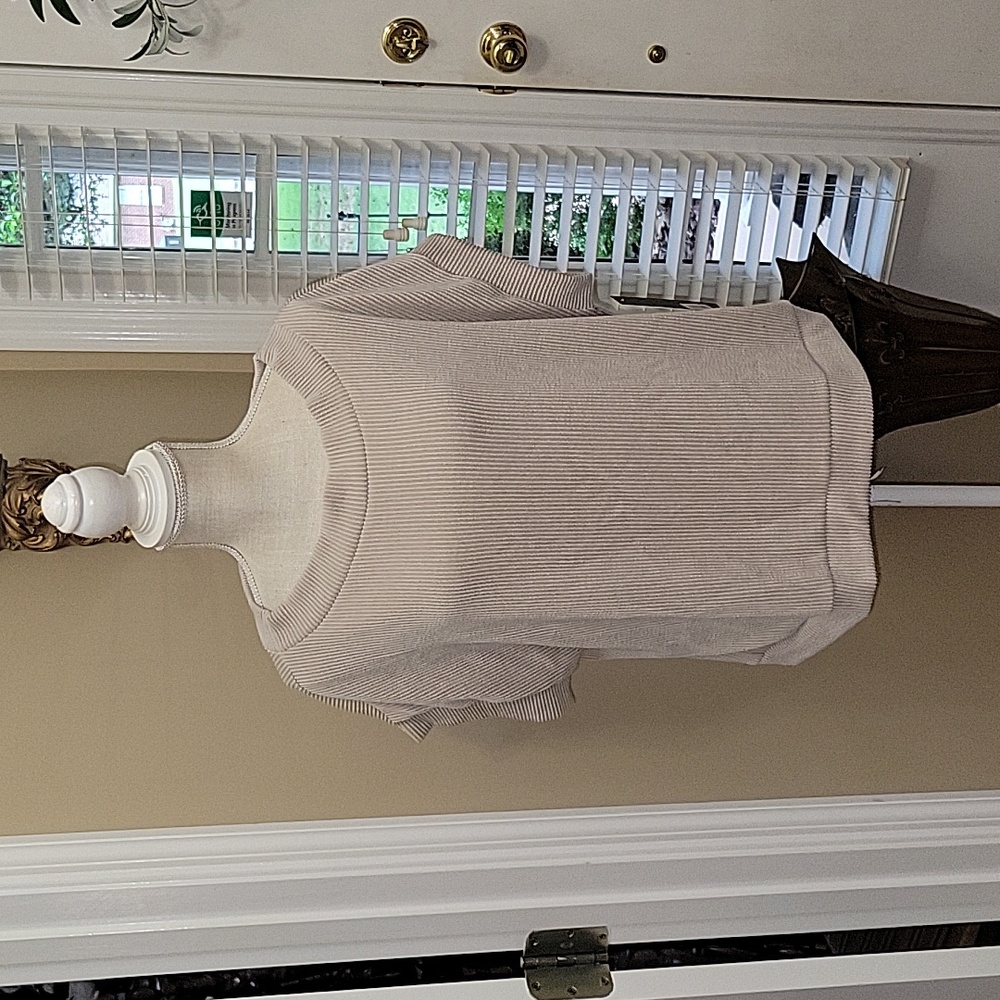 Charlotte Avery oatmeal texture stripe ragland sleeve top stretch neutral M NEW…